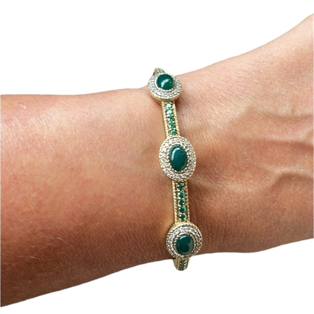 Judith Ripka Chalcedony & Chrome Diopside Gold Clad Sterling Bangle Cuff - Picture 2 of 16